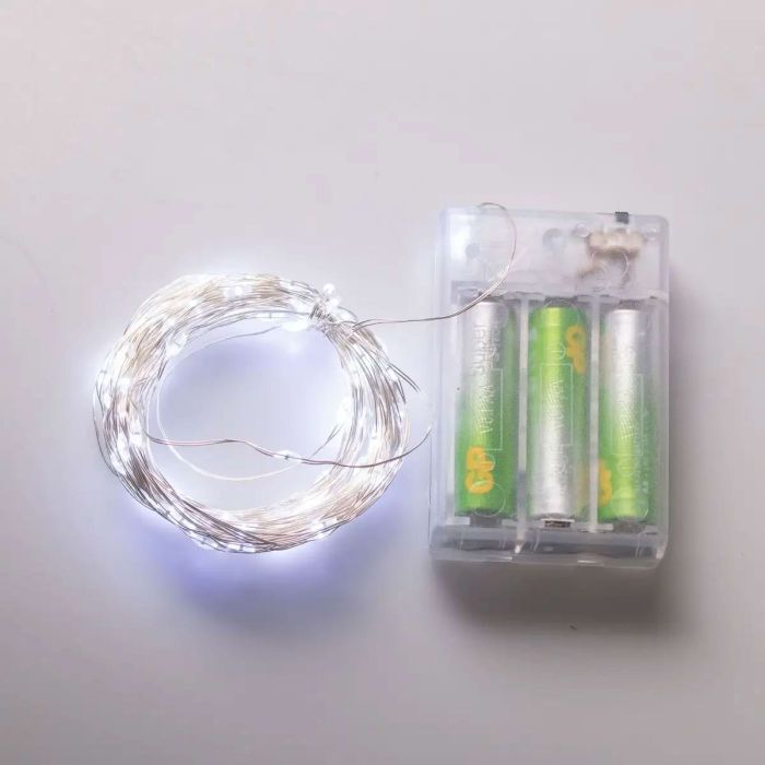 Гірлянда роса 10 метрів крапля на батарейках на 100 led білий дріт біла 100L10MWW