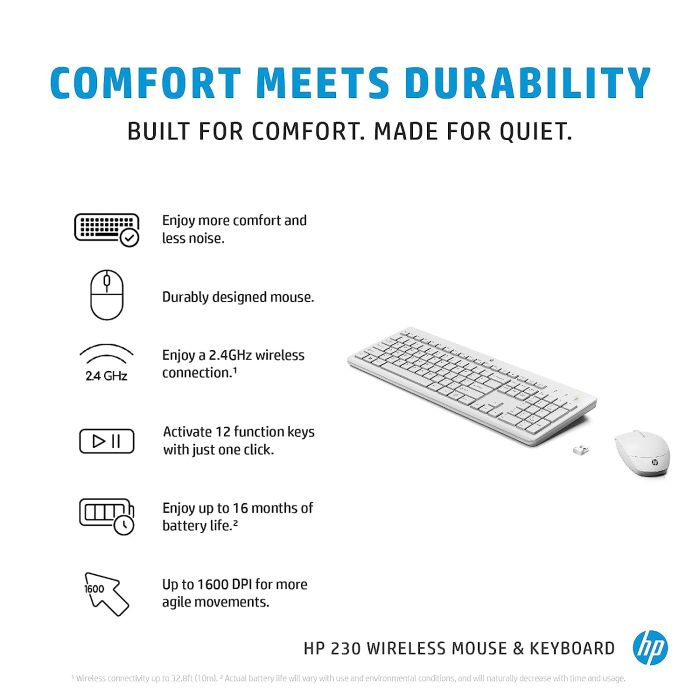 HP Combo keyboard and mouse 230, WL, EN/UK, white