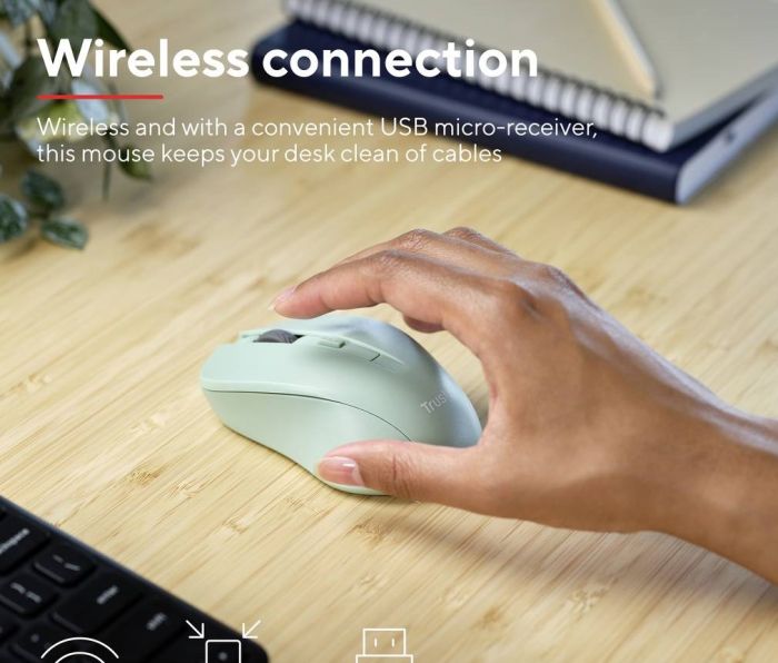 Мышь Trust MYDO SILENT, WL, Зелений