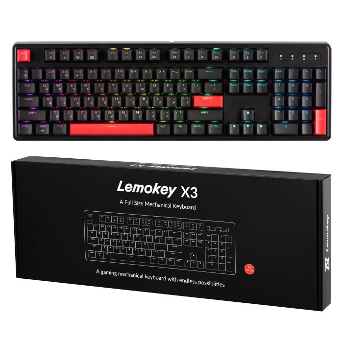 Клавіатура механічна Lemokey  X3 104Key, Keychron Brown, USB-A, QMK/VIA, Hot-Swap, EN/UKR, RGB, чорний