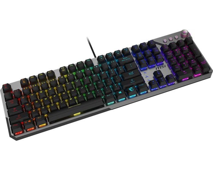 Клавиатура механическая MSI STRIKE 600 SILENT UA 104key, Kailh Midnight Pro Silent Tactile, USB-A, EN/UKR/RU, RGB, cеребряний