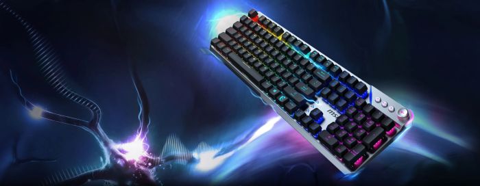 Клавиатура механическая MSI STRIKE 600 SILENT UA 104key, Kailh Midnight Pro Silent Tactile, USB-A, EN/UKR/RU, RGB, cеребряний