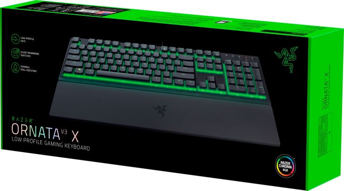 Клавіатура мембранна Razer Ornata V3 X 104key, USB-A, EN/UK, RGB, чорний