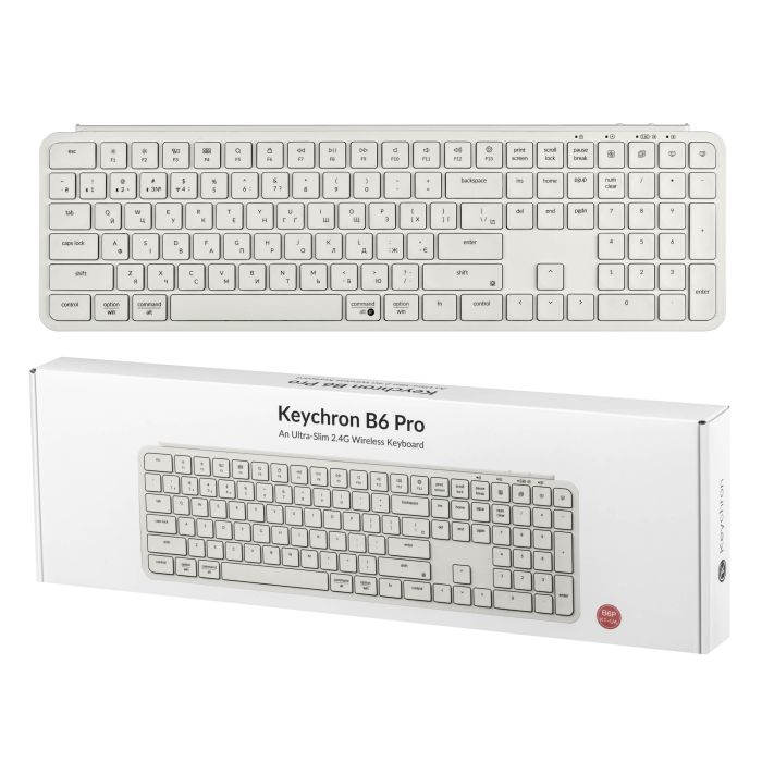 Клавіатура мембрана Keychron B6 Pro, USB/WL/BT, ivory white