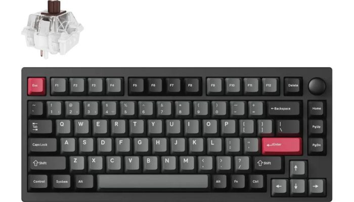 Клавіатура механічна Lemokey  P1 Pro 84Key, Keychron Super Brown, WL/BT/USB-A, QMK/VIA, Hot-Swap, EN/UKR, RGB,  Knob, Carbon Black