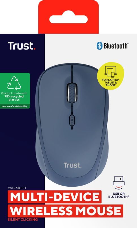 Мышь Trust Yvi+ Compact Multi-Device, WL/BT/USB-A, синий