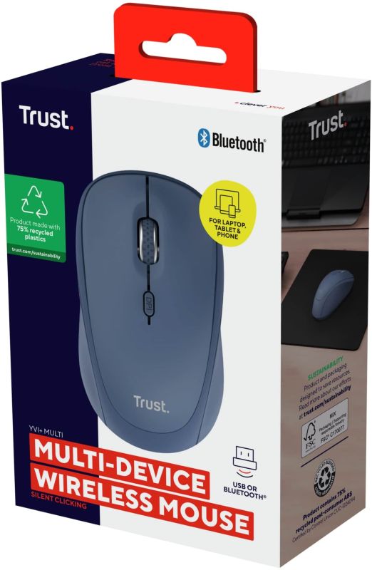 Мышь Trust Yvi+ Compact Multi-Device, WL/BT/USB-A, синий