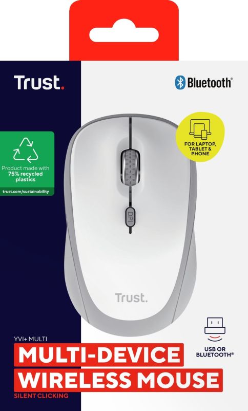 Mouse Trust Yvi+ Compact Multi-Device, WL/BT/USB-A, white