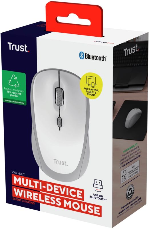 Mouse Trust Yvi+ Compact Multi-Device, WL/BT/USB-A, white