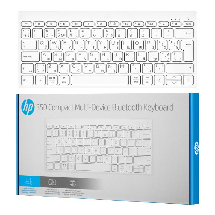 Клавіатура мембранна HP 350 Compact Multi-Device, 78key, BT, EN/UK, білий