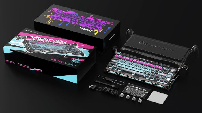Клавіатура механічна GravaStar Mercury V75 Pro 80keys, Magnetic Jade Gaming, 8K, USB-A, RGB, Cyberpunk