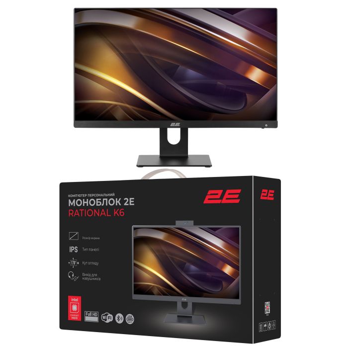 2E All-in One Rational K6 23.8" FHD IPS Intel i3-12100, 16Gb, F480GB, UMA, H610, K6.610, 120W, FreeDos, black