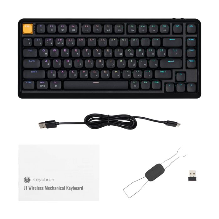 Клавіатура механічна Keychron J1 82Key, K pro Banana, WL/BT/USB-A, QMK, Hot-swap, EN/UKR, RGB, чорний