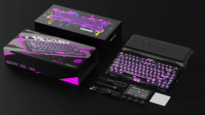 Клавиатура механическая GravaStar Mercury V75 Lite 80keys, Magnetic Blackcore, USB-A, RGB, Transparent Black