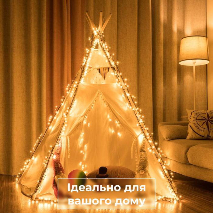 Гірлянда нитка 16м на 180 LED лампочок світлодіодна чорний провід 8 режимів роботи Жовтий M400LEDY