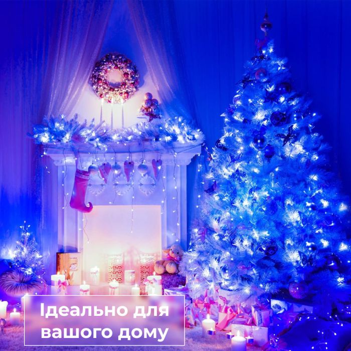 Гірлянда нитка світлодіодна GarlandoPro 190 LED лампочок 18м 8 режимів лед гірлянда Синій W400LEDBL