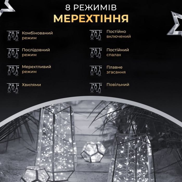 Гірлянда роса на пульті 100 метрів на 1000 led світлодіодів крапля на зеленому дроті біла 1000L100MGW