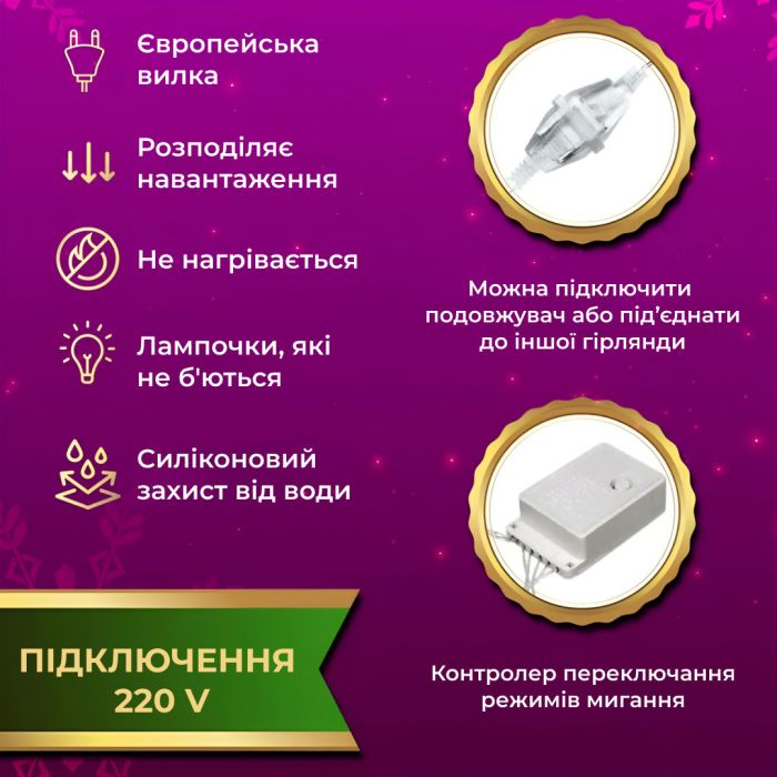 Гірлянда штора світлодіодна GarlandoPro 160LED 8 ліній 1,5х1,5 м гірлянда на штору ZWM2160LEDML