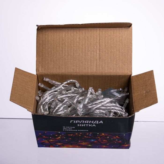 Новорічна гірлянда кімнатна нитка 14 м 160 LED кімнатна гірлянда білий провід Біле світло W160LED16MWW