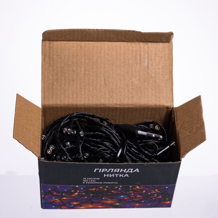 Новорічна гірлянда кімнатна нитка 14 м 160 LED чорний провід Жовтий W160LED16MBY