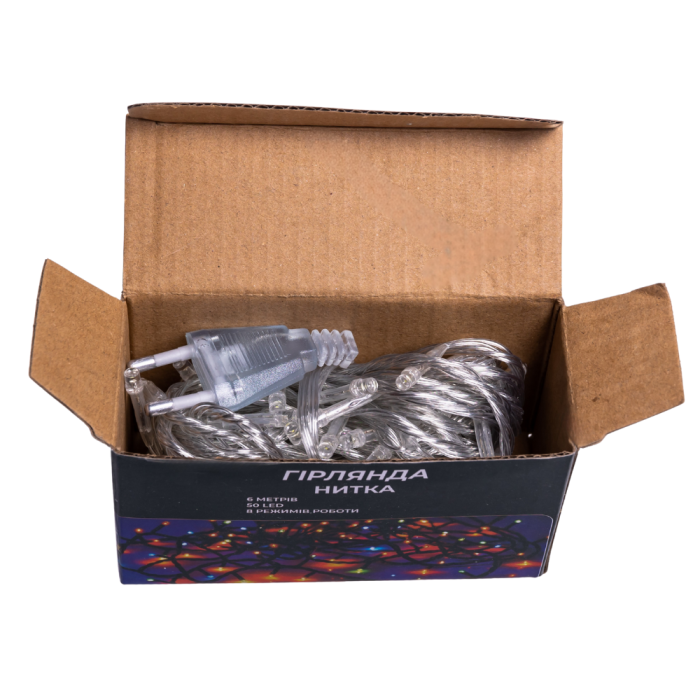 Новорічна кімнатна гірлянда нитка 6 м 50 LED білий провід Білий W50LED6MWW