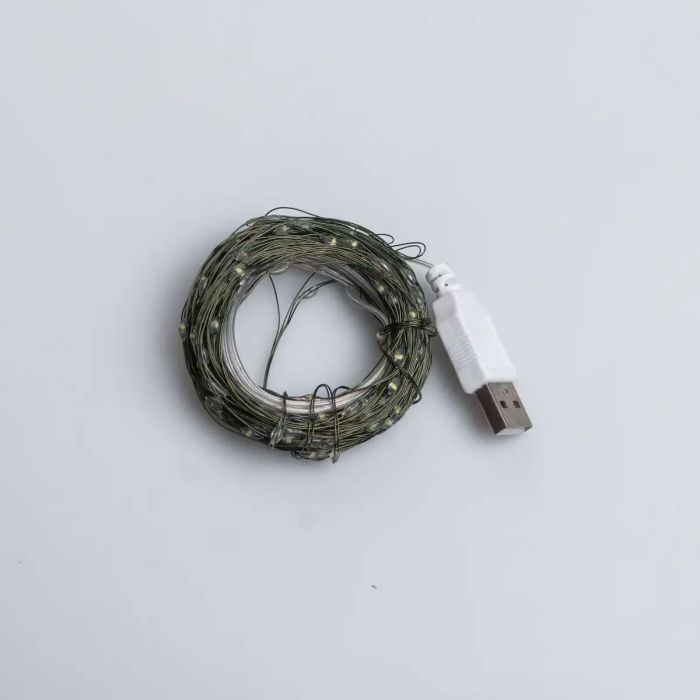 Гірлянда роса 20 метрів USB на 200 led світлодіодів крапля на зеленому дроті біла USB200L20MGW